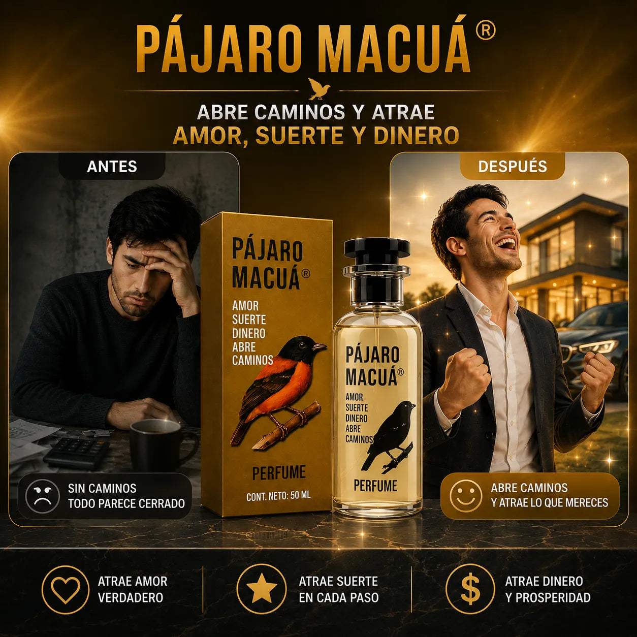 Pájaro Macuá® — ¡La esencia que abre caminos y atrae amor, suerte y dinero desde la primera aplicación!