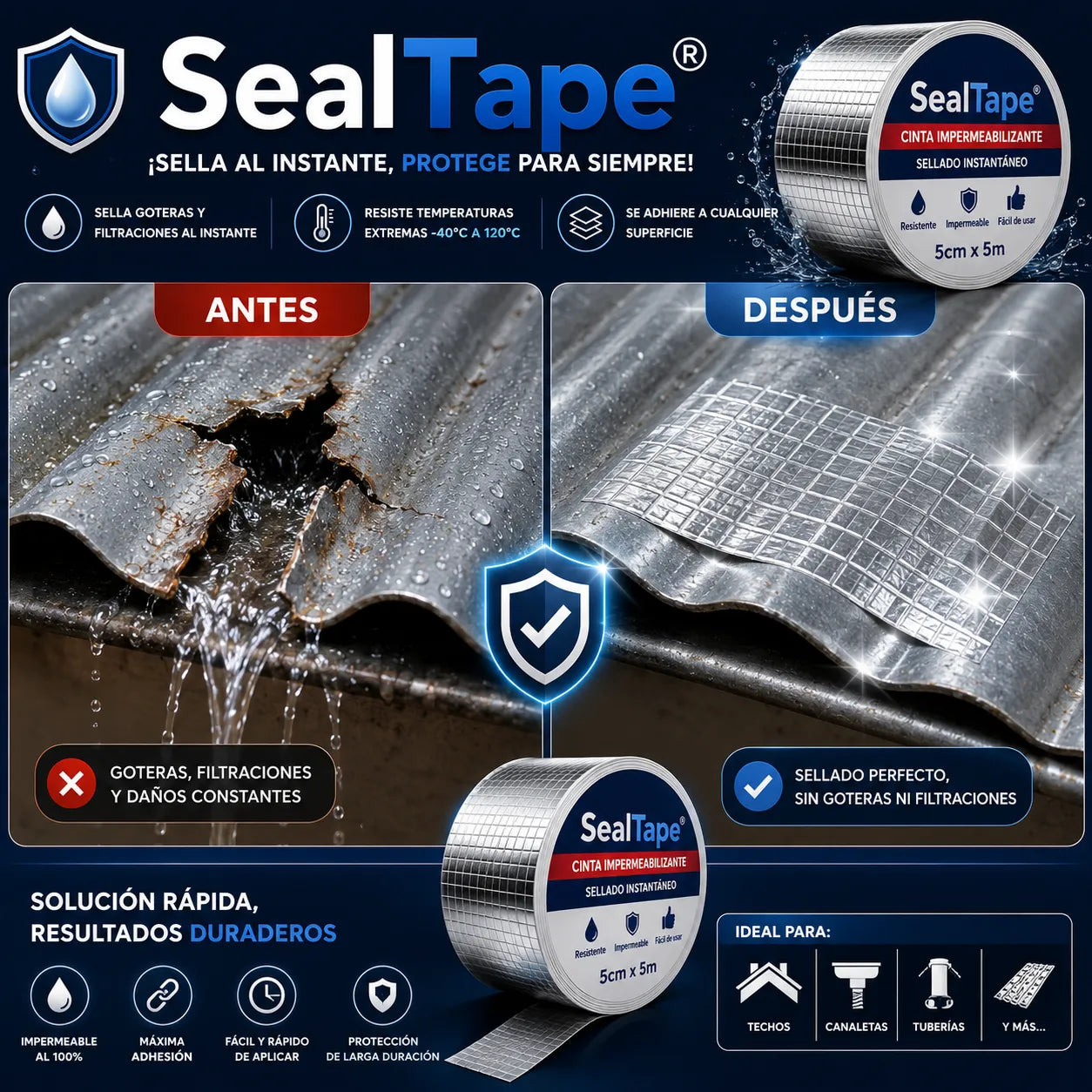 SealTape® — ¡Sella cualquier filtración en segundos sin albañiles ni productos complicados!