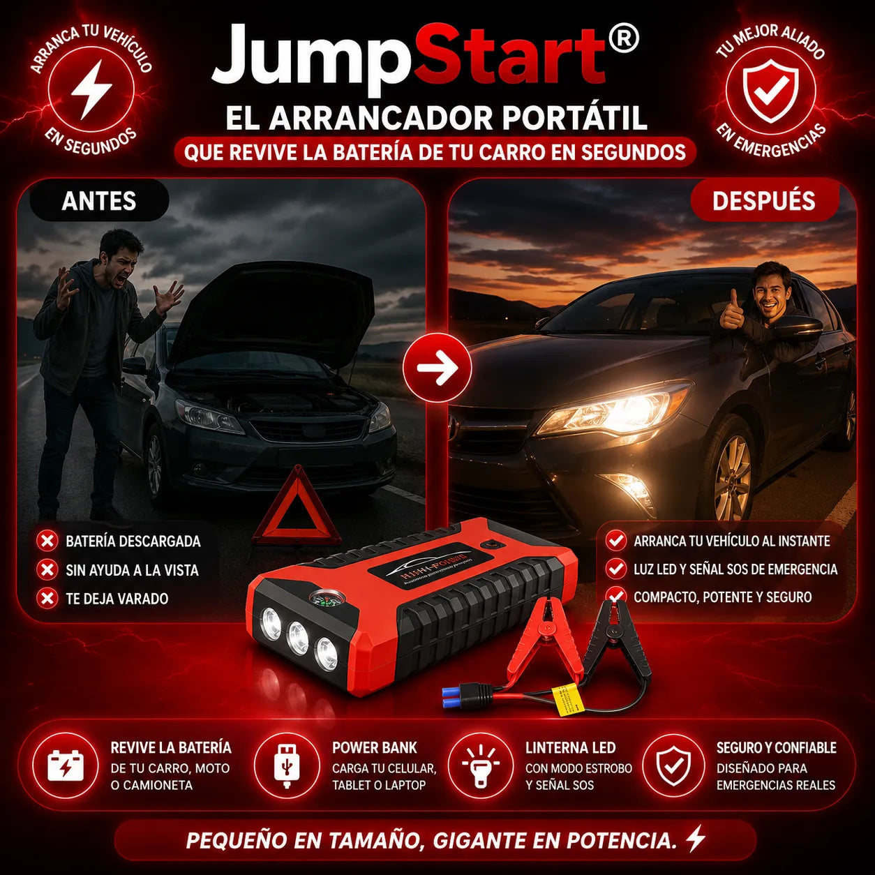 ¡El arrancador portátil que revive la batería de tu carro en segundos!