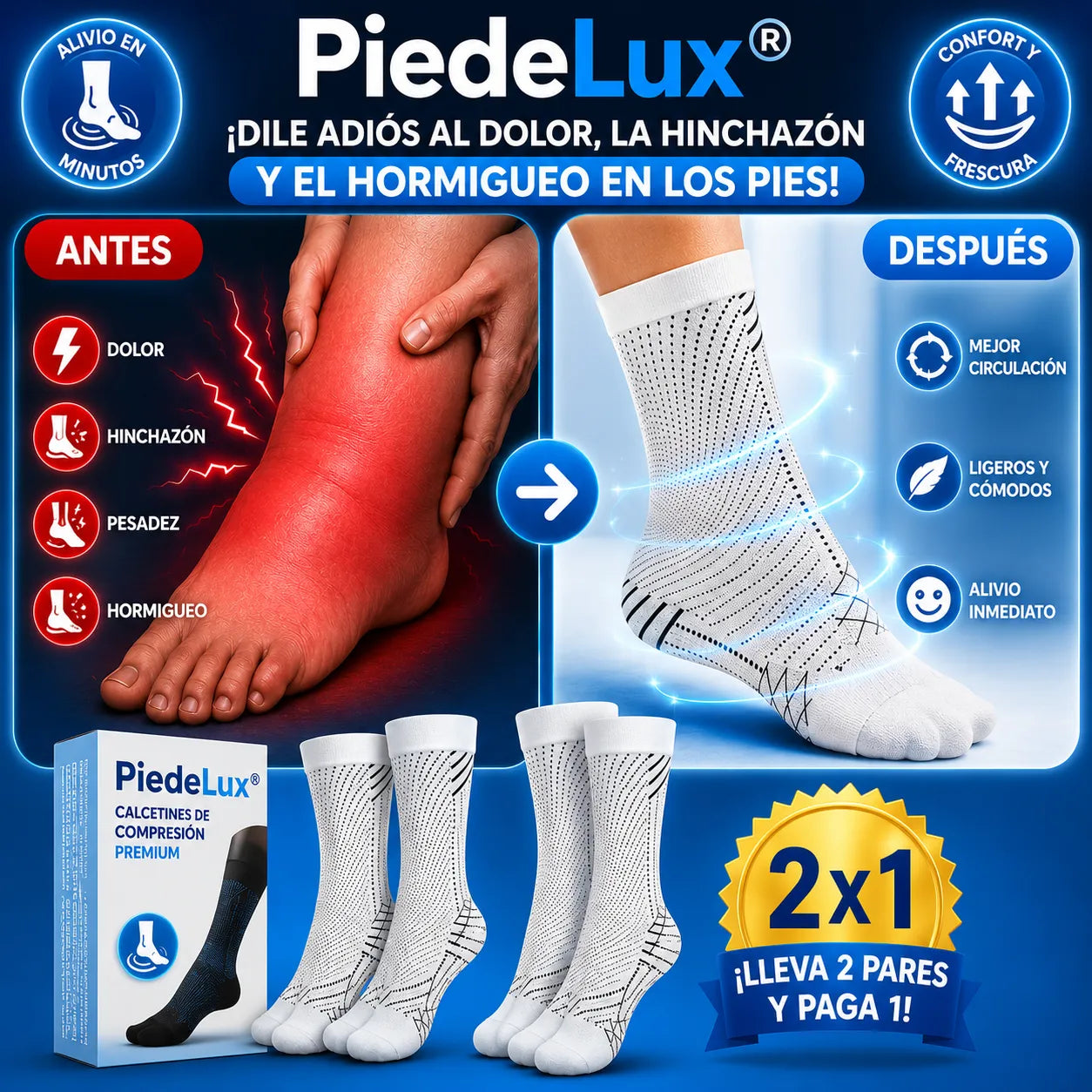 OFERTA 2 X 1 - ¡Dile adiós al dolor, la hinchazón y el hormigueo en los pies!