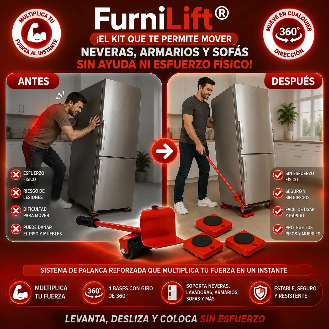 ¡El kit que te permite mover neveras, armarios y sofás sin ayuda ni esfuerzo físico!