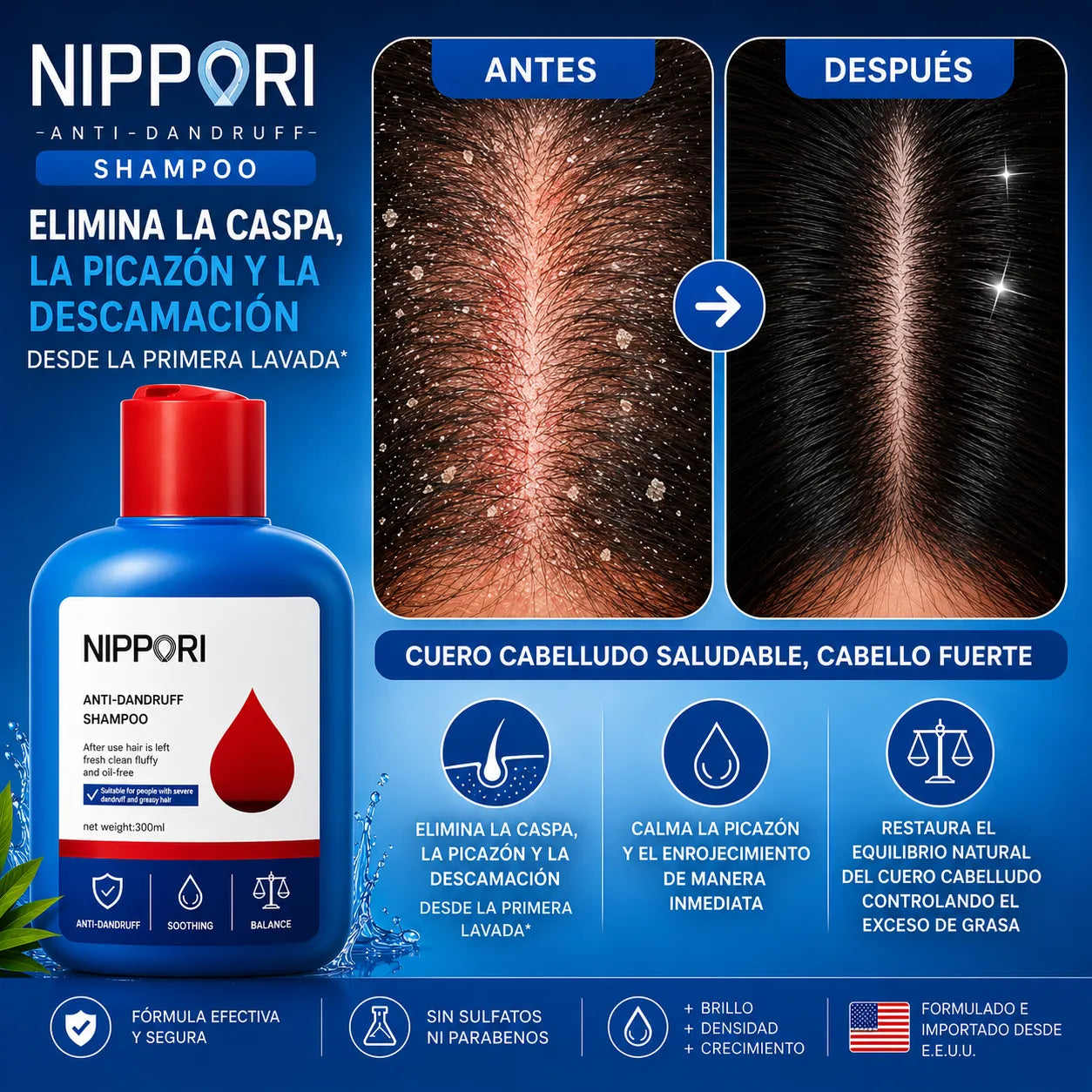 Nippori® - ¡Elimina la caspa, la picazón y la descamación desde la primera lavada!
