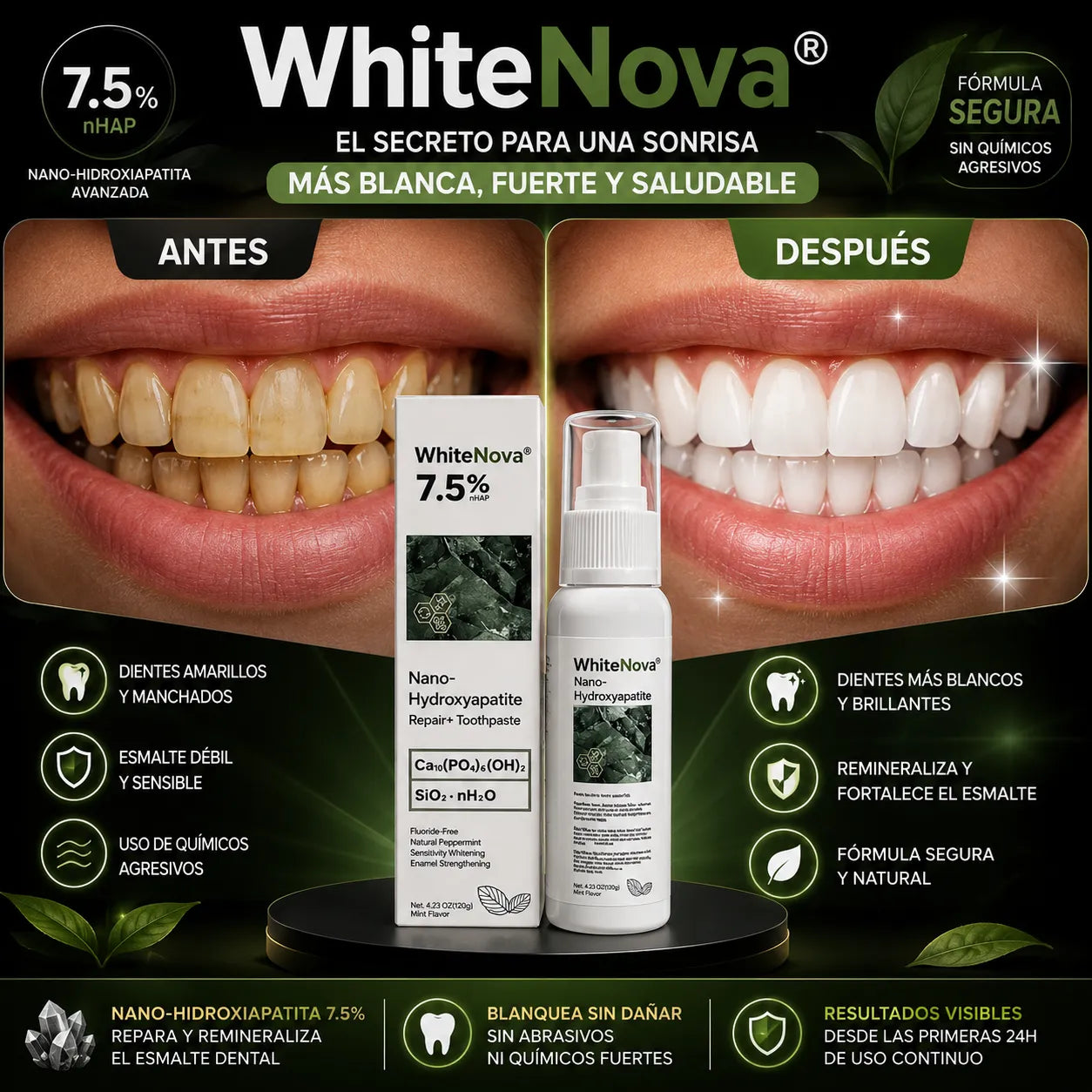 WhiteNova® - ¡El secreto para reparar tu esmalte y blanquear tus dientes sin químicos agresivos!