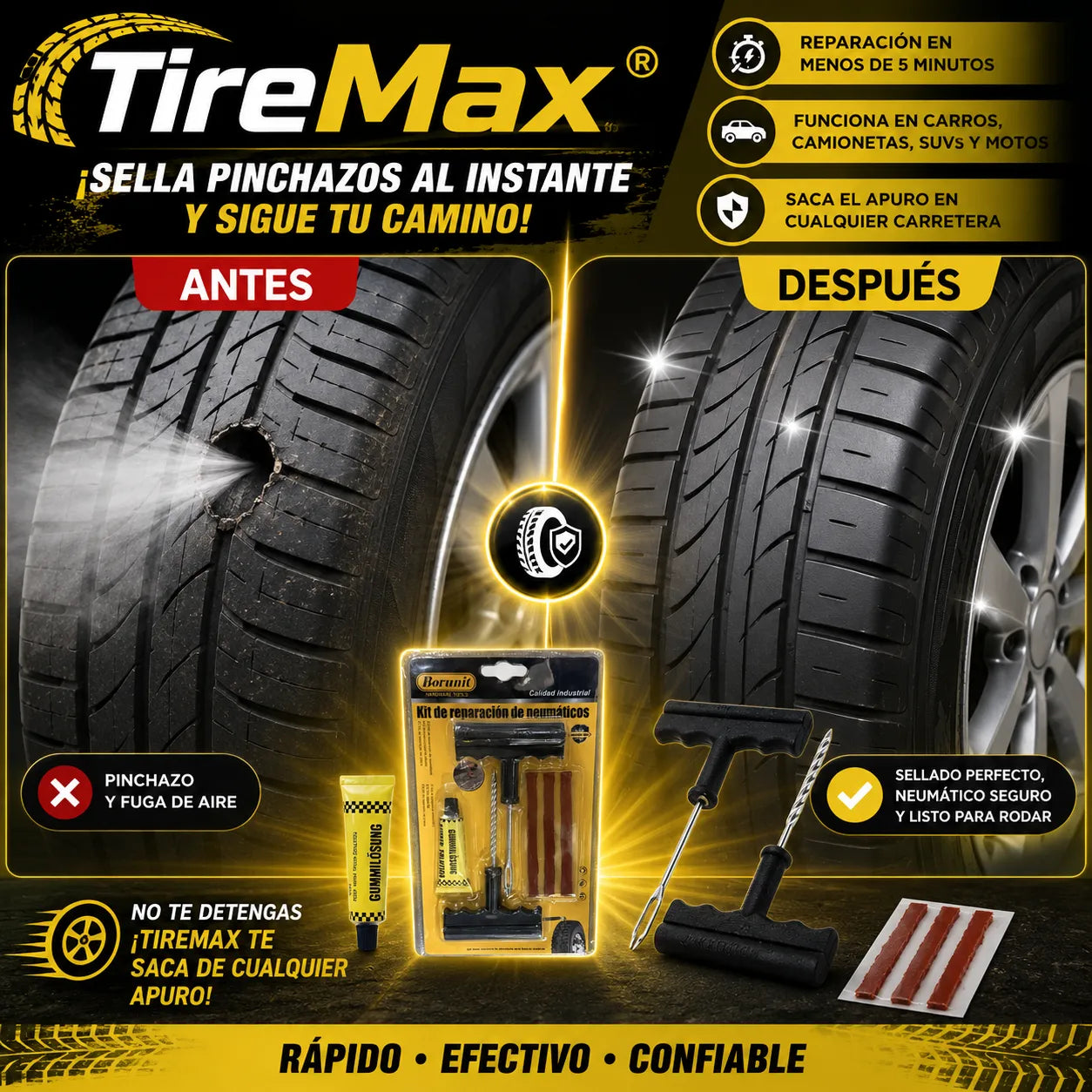 ¡El kit que sella pinchazos al instante y te saca de cualquier apuro en la carretera!