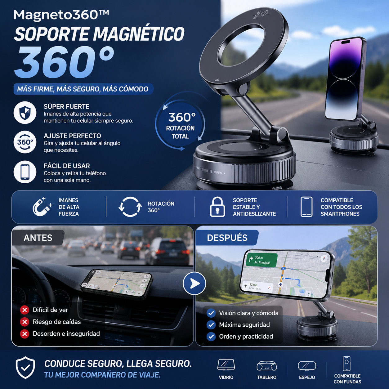Magneto360™ - ¡El soporte magnético más firme para tu auto!